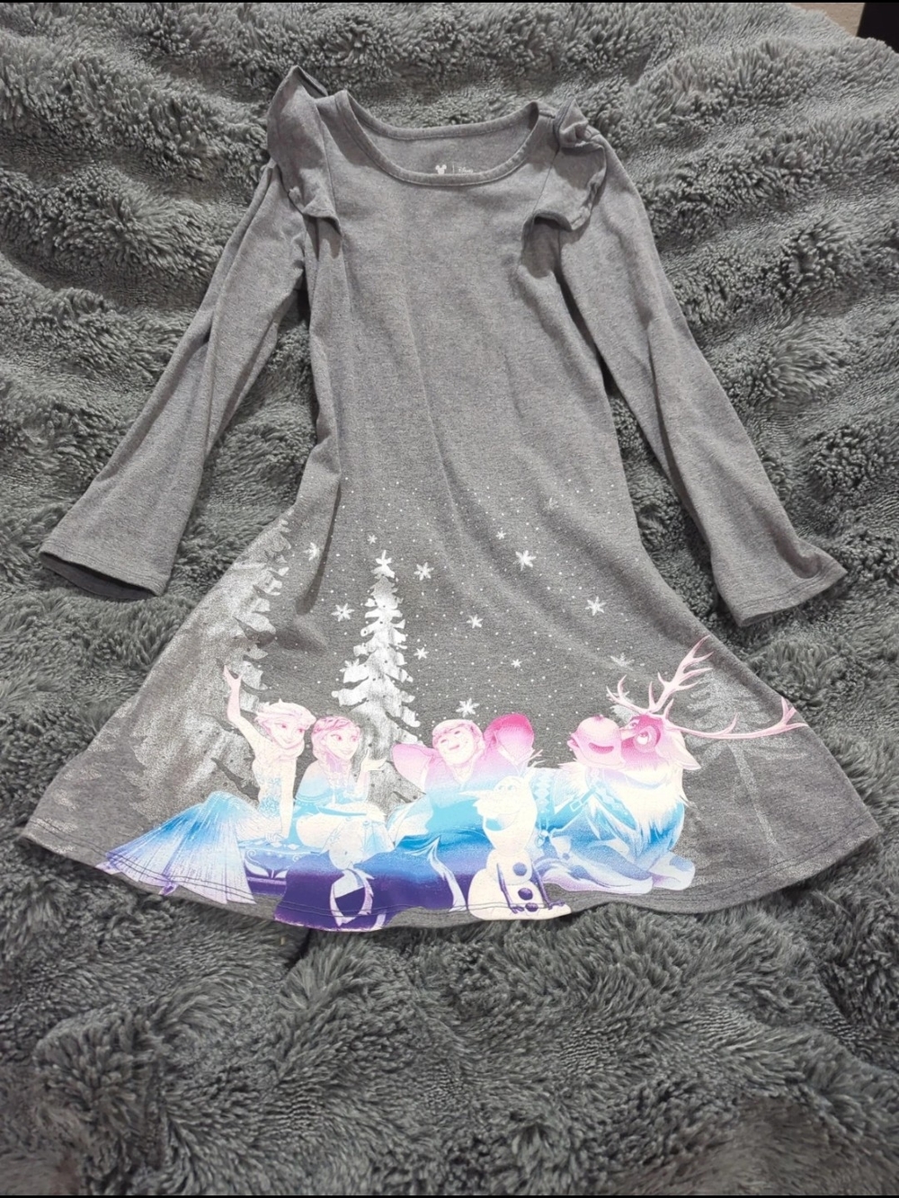 Disney Grey Frozen Character Long-Sleeve Dress with Pink & Blue Accents